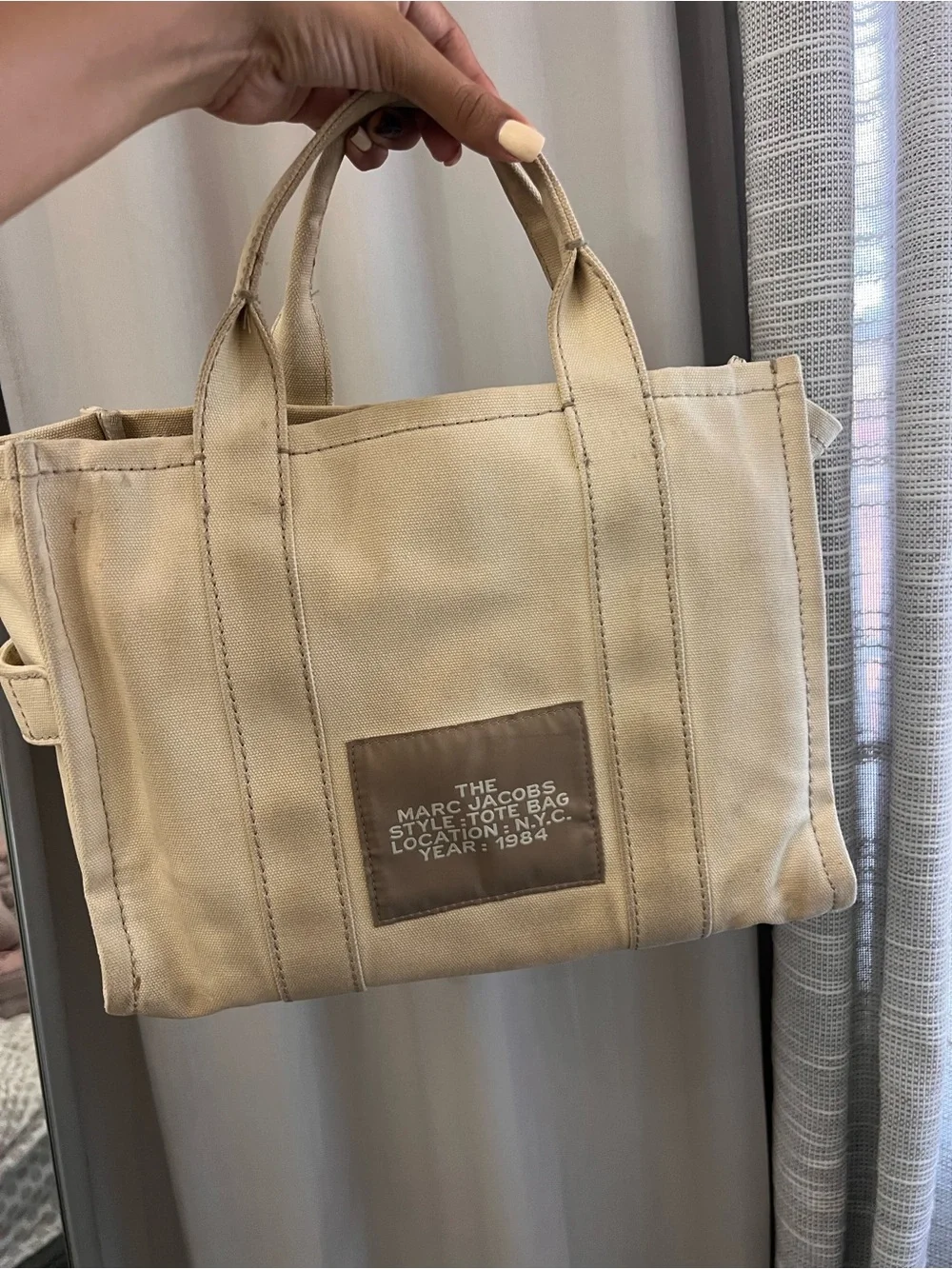 Marc Jacobs Men’s Beige Canvas Tote Bag with Black Strap